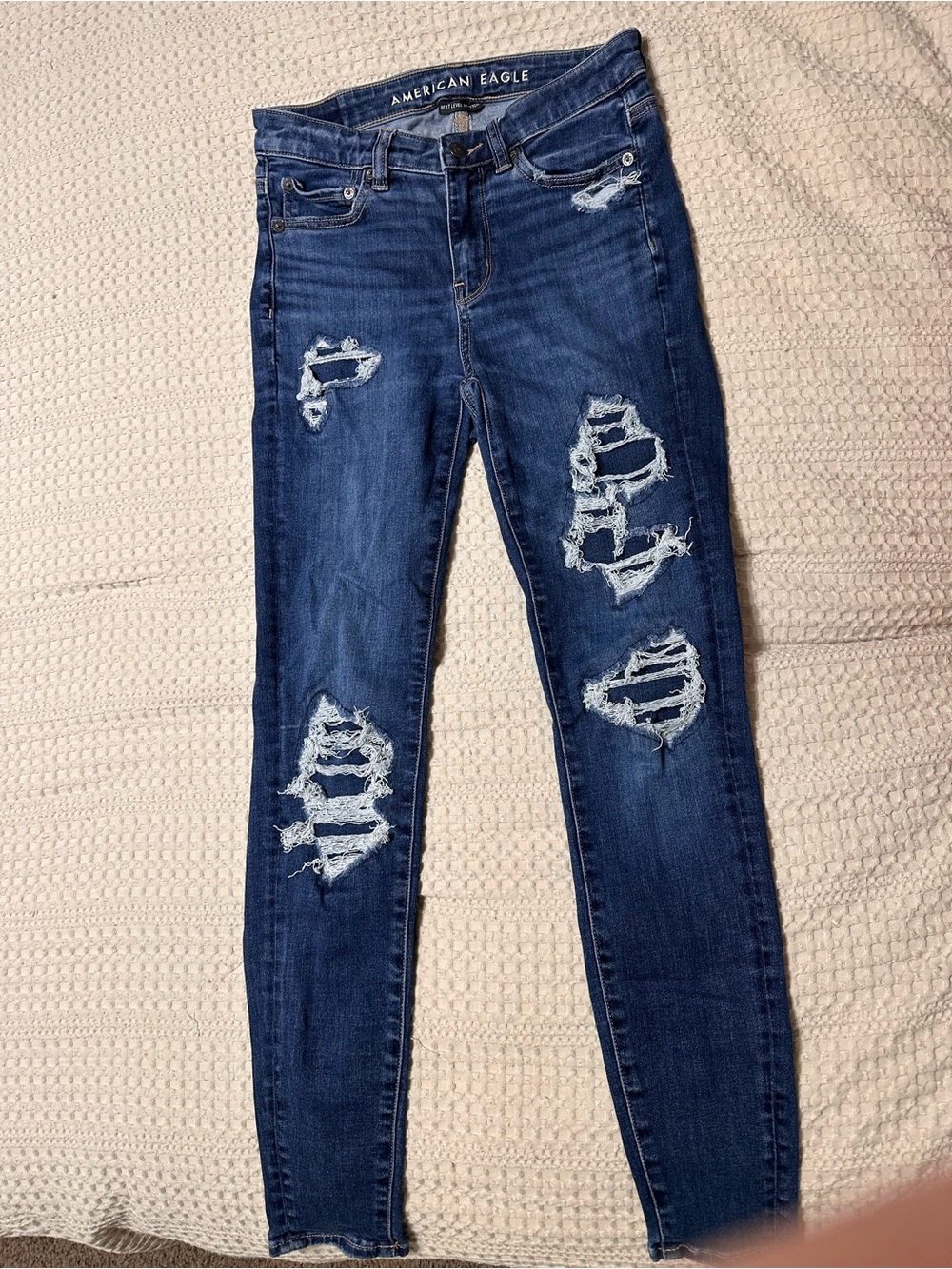 American Eagle Outfitters Dark Blue Distressed Skinny Jeans